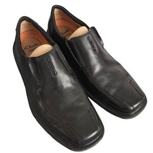 Clarks Men's Unstructured Sheridan Slip-On Loafers Black Leather Shoes Size 10W